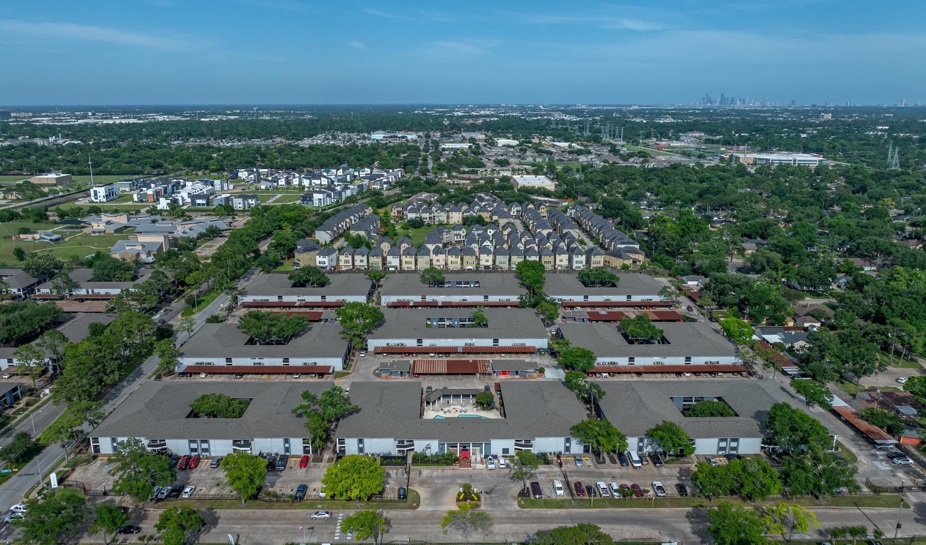 an aerial view of a town